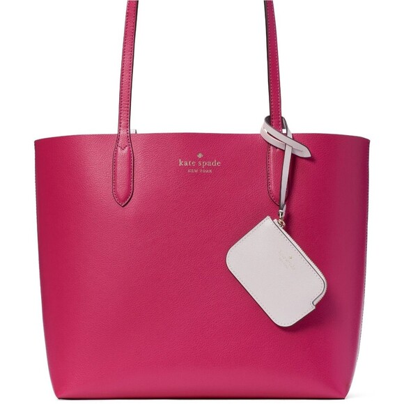 New Kate Spade Ava Reversible Tote with Pouch Double Faced Leather Plum Wine - Picture 1 of 6